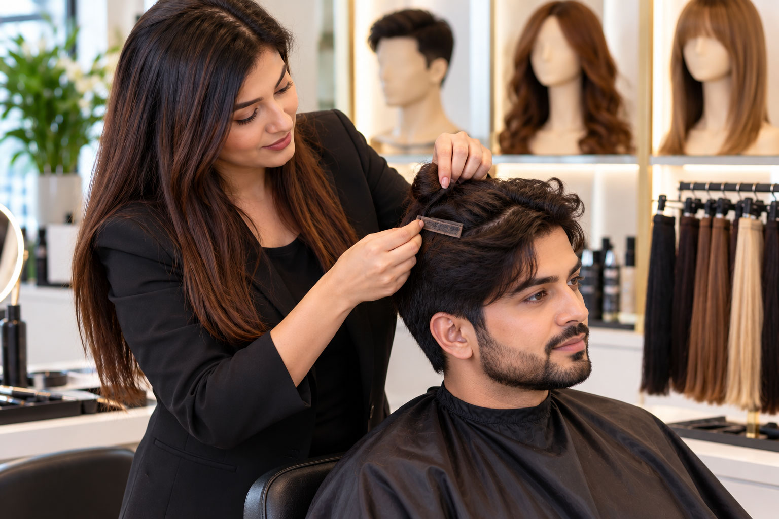 Hair weaving consultation and hair styling options at RJ Hair Studio
